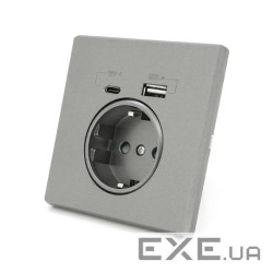 Розетка врізна із заземленням, Input: AC:110-250V / 16A, Type-C / USB-виходи, Gray (31517) , Gray (31517)