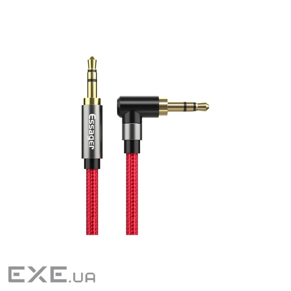 Кабель мультимедійний 3.5mm M to 3.5mm M 1.5m 90 corner red Essager (EYP35-WTA09)