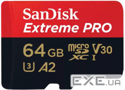Карта пам'яті SanDisk 64GB microSDXC C10 UHS-I U3 R200/W90MB/s Extreme Pro V30 (SDSQXCU-064G-GN6MA)
