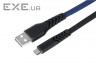 Дата кабель USB 2.0 AM to Type-C 1.0m Flat fabric urban, black/ blue 2E (2E-CCTT-1MBL)