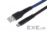 Дата кабель USB 2.0 AM to Type-C 1.0m Flat fabric urban, black/ blue 2E (2E-CCTT-1MBL)
