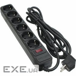 Мережевий фільтр живлення PATRON 3.0 m3*1.5mm2 (SP-1663) 6 розеток BLACK (EXT-PN-SP-1663)