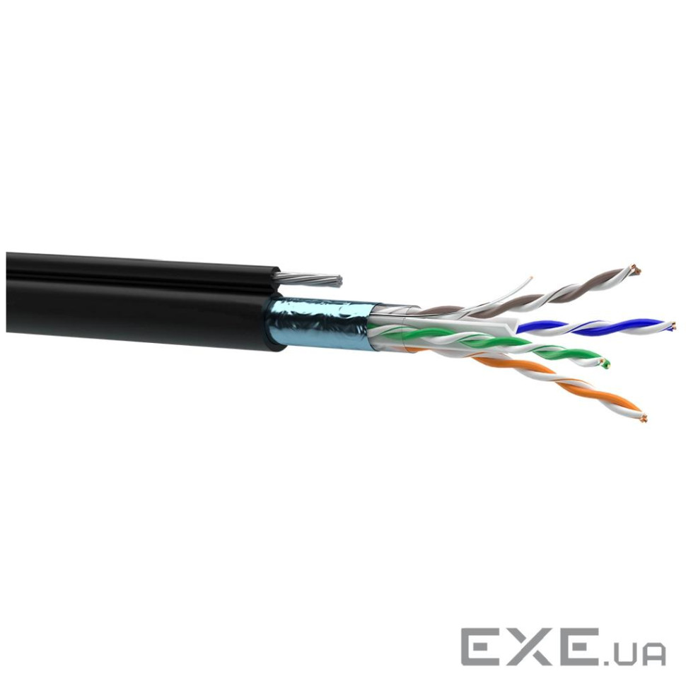 Кабель мережевий OK-Net FTP 305м cat.6 зовнішній, трос 7*0,5 (F/UTP-cat.6) (КППЭт-ВП (250) 4*2*0,54)