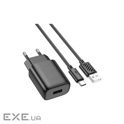 Зарядний пристрій HOCO C134A USB + cable USB to USB-C 2.4A black (6942007621359)