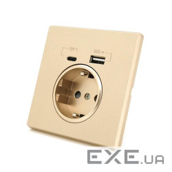 Розетка врізна із заземленням, Input: AC:110-250V / 16A, Type-C / USB-виходи, Gold (31518) , Gold (31518)
