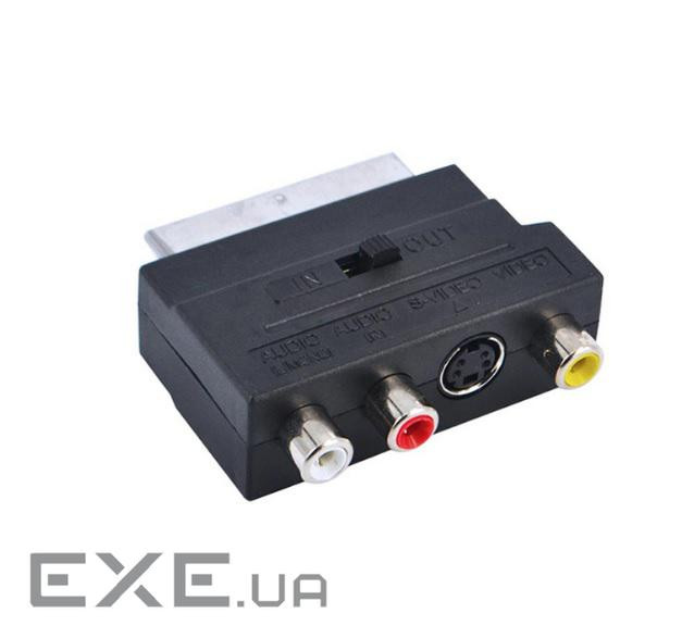 Перехідник VOLTRONIC SCART(тато)-3 RCA (мама)+Svideo Black з перемикачем (YT-A-SCART(M)-3RCA(F)+)