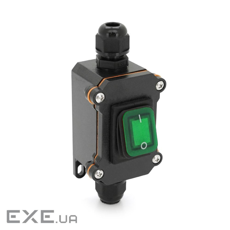 Вимикач зовнішнього монтажу, зелена кнопка з підсвічуванням, двосторонній висновок, (YT-OMS220 / G)