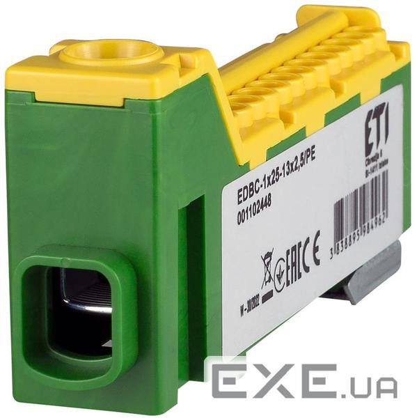 Блок розподільчий ETI EDBC-1x25-13x2,5/PE (63A, 1000V AC/1500V DC, IN: 1x25, OUT: 13x2,5, (1102448) ETI EDBC-1x25-13x2,5