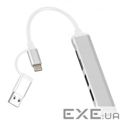 Хаб Dynamode USB Type-C/Type-A to 1х USB3.0, 2x USB 2.0, кардрідер SD/MicroSD, метал, ср (DM-UH-518) (DM-UH-518)