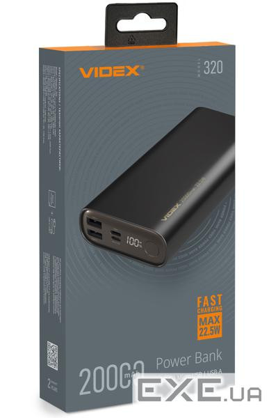Універсальна мобільна батарея 20000 mAh, Videx VPB-320, Black, 22.5 Вт , 1xType-C (PD3. (VPB-320-B)