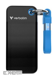 Кишеньковий SSD Verbatim з брелком і кріпленням для кабелю- 2 ТБ, чорний/синій (32195)