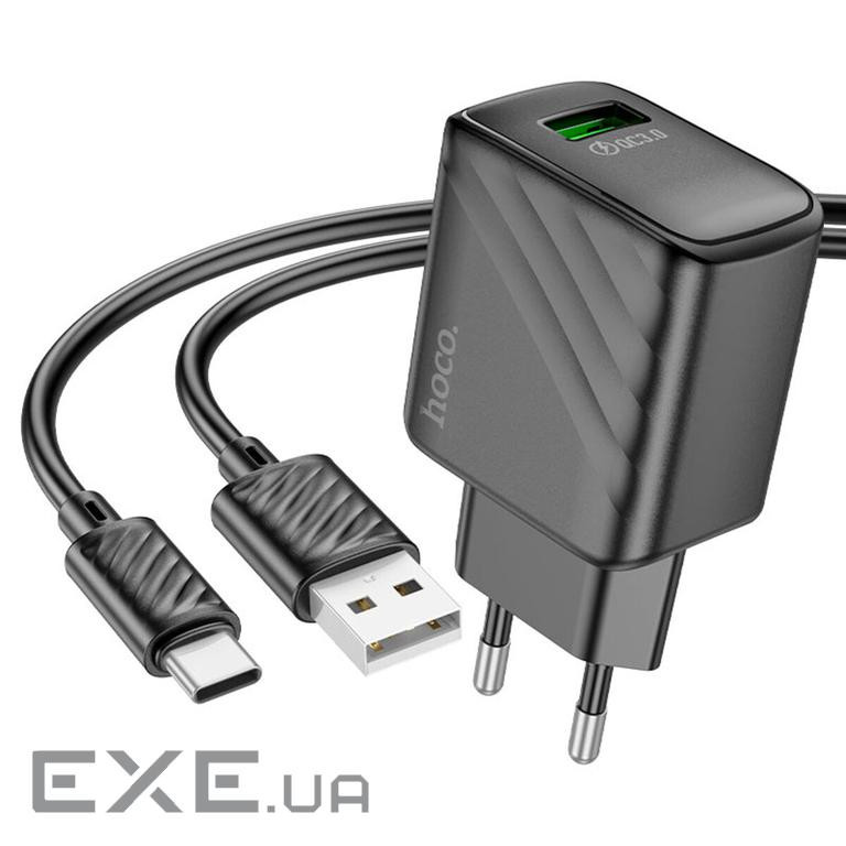 Зарядний пристрій HOCO CS21A Rich USB QC3.0 + cable USB to USB-C Black (6942007609906)
