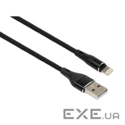 Дата кабель USB 2.0 AM to Lightning 1.0m cylindric nylon back Vinga (VCPDCLCANB1BK)