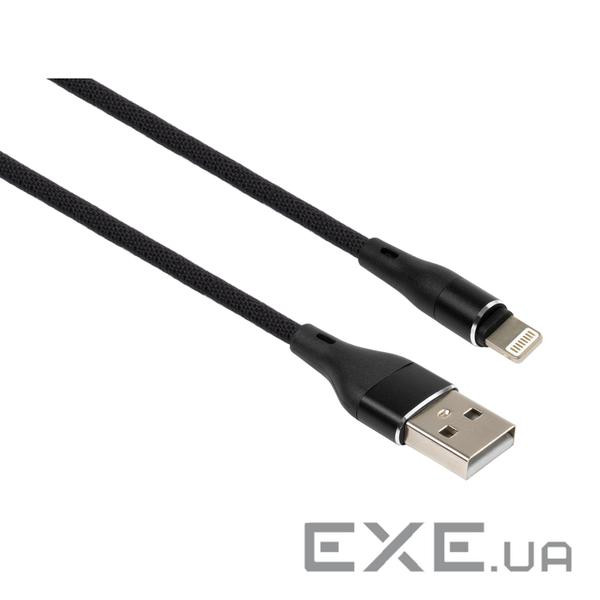 Дата кабель USB 2.0 AM to Lightning 1.0m cylindric nylon back Vinga (VCPDCLCANB1BK)