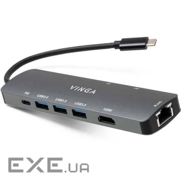 Концентратор Vinga USB-C 3.1 to HDMI+RJ45_1Gbps+3xUSB3.0+SD/TF+PD100W (VHYC8)