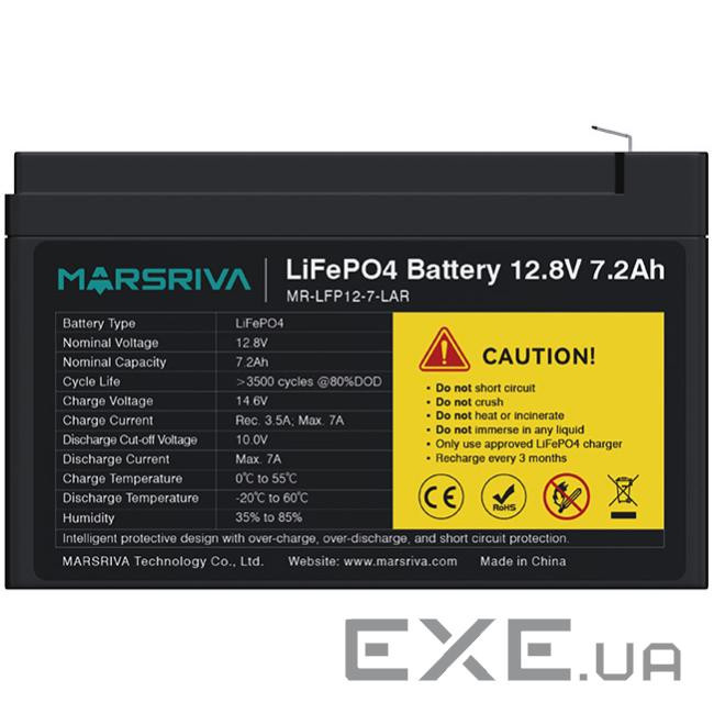 Акумуляторна батарея Marsriva 12.8V, 7.2A, літієва батарея (MR-LFP12-7-LAR) (MR-LFP12-7-LAR)