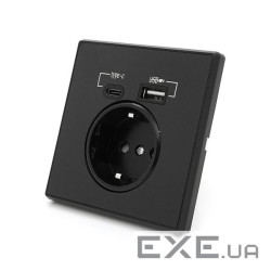 Розетка врізна із заземленням, Input: AC:110-250V / 16A, Type-C / USB-виходи, Black (31519) , Black (31519)