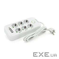 Фільтр мережі F06U, 6 розеток EU + 4 USB + 1PD, кнопка включення з індикатором, 2 м , 3 (F06U-White)