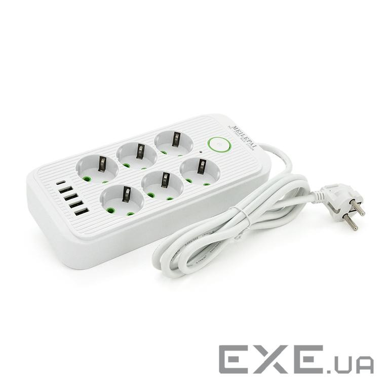 Фільтр мережі F06U, 6 розеток EU + 4 USB + 1PD, кнопка включення з індикатором, 2 м , 3 (F06U-White)