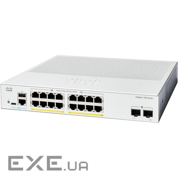 Комутатори Cisco Catalyst 1300 16xGE, PoE, 2x1G SFP (C1300-16P-2G)