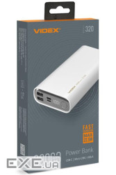 Універсальна мобільна батарея 20000 mAh, Videx VPB-320, White, 22.5 Вт , 1xType-C (PD3. (VPB-320-W)