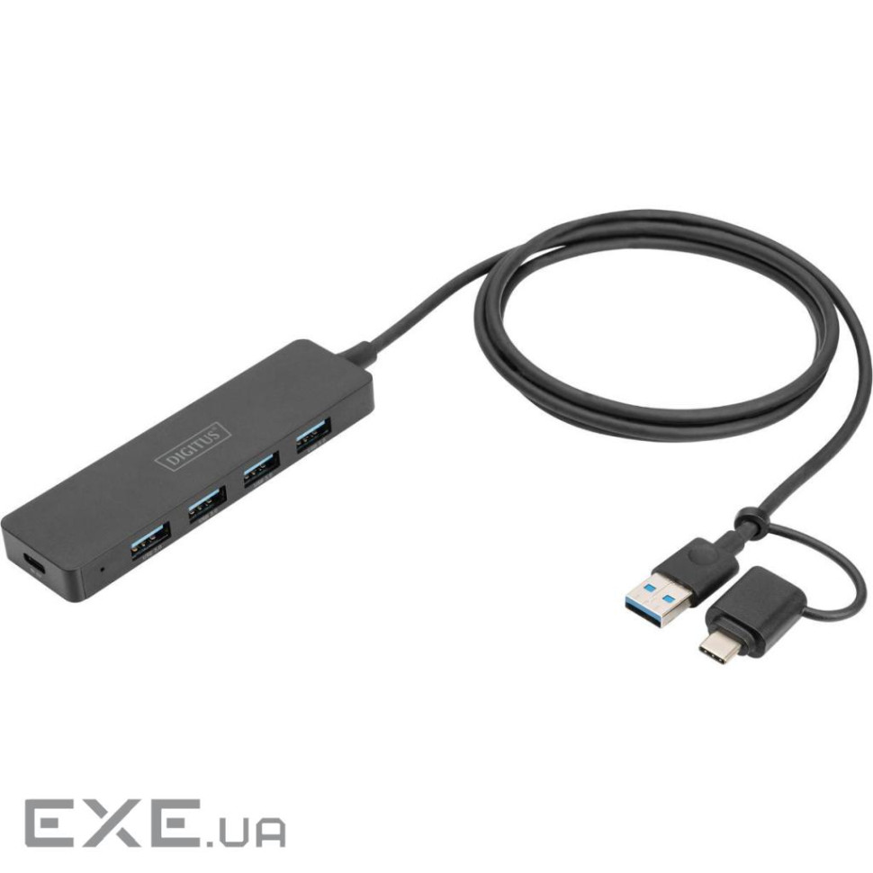 Концентратор Digitus USB-A and USB-C to 4xUSB 1x USB-C 1.2m Black (DA-70236)