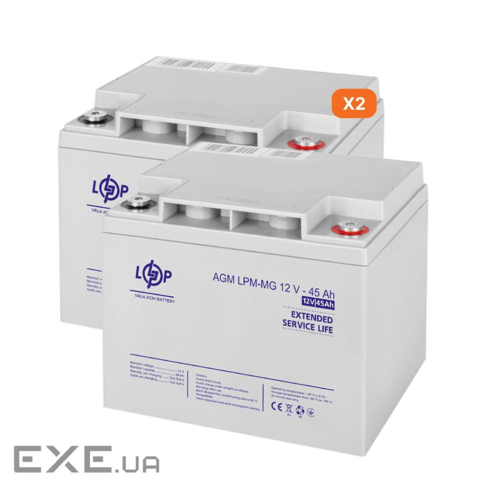 Комплект із двох акумуляторних мультигелевих батарей для ДБЖ 12V 90Ah (45Ah + 45Ah) 1080Wh (23198)