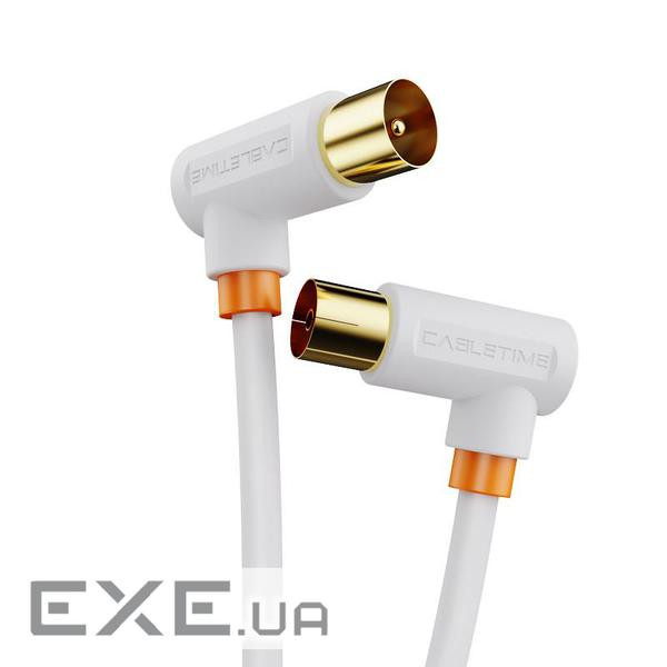 Кабель Cabletime Телевізійний, 3m, Г-подібний 90 градусів Male to Female, 75OHM, White (CF35L)