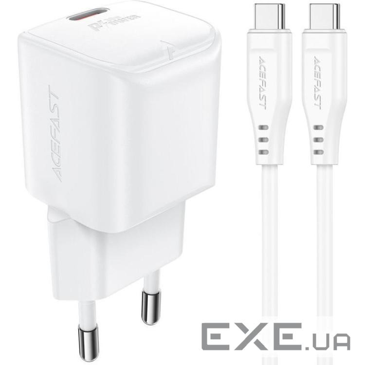 Зарядний пристрій Acefast USB-C 30W Gan A77 mini + USB-C cable Fast Charger White (6974316282853)