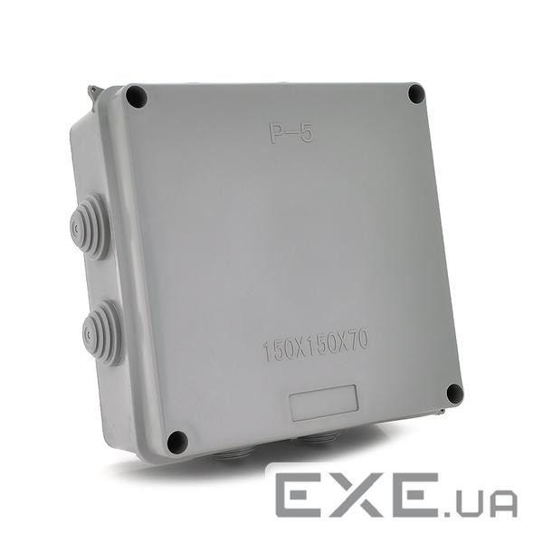 Коробка розподільна зовнішня PIPO Premium Р50 150х150х70мм, IP55, пластик, (РР) 8 гермовводів, сіра, ,