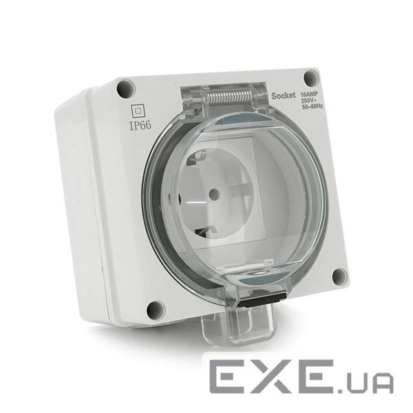 Розетка із заземленням зовнішнього монтажу, водонепроникна, IP66, AC:110-250, 16A, White (SNL66-SR) , IP66, AC:110-250,