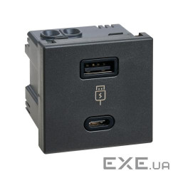 Зарядний пристрій USB QUICK CHARGE A+C, 5V, DC 3,1A K45 45x45мм, чорний (K126F/14)