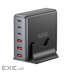 Зарядний пристрій Essager 3xUSB-C + 3xUSB-A 85W GaN black (EZC85W-SXB0G-Z)
