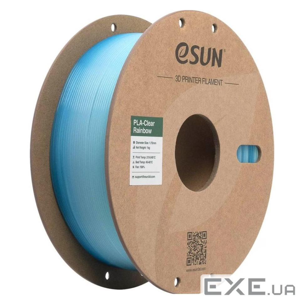 Пластик для 3D-принтера eSUN PLA Clear Rainbow 1,75mm 1kg Transl BLUE WHITE (PLA-CLRB175T-UW1P1)