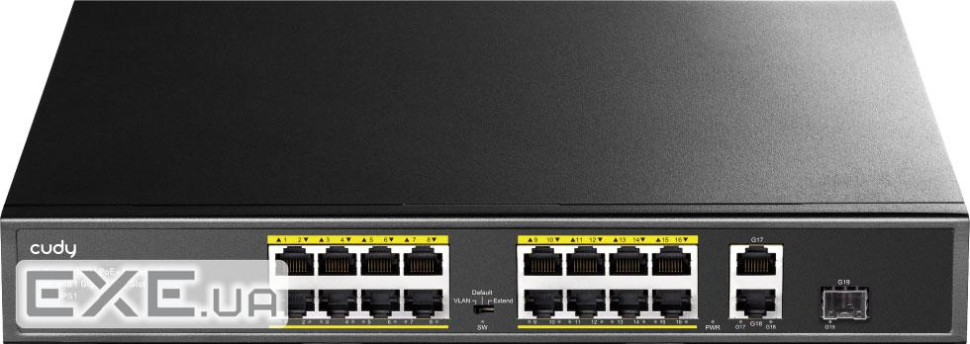 Комутатор Cudy FS1018PS1, 16 порт 10/100M PoE+ Switch with 2 Gigabit Uplink and 1 SFP (FS1018PS1_EU)