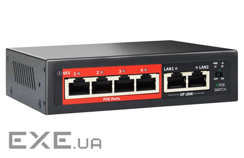 4-портовий гігабітний керований PoE комутатор YOSO YO204R-52 з 4 портами POE 1000Мбіт + 2 (YT44874)