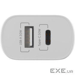 Зарядний пристрій Globex 1xUSB + 1xUSB-C 30W FastPower white (30WAC)
