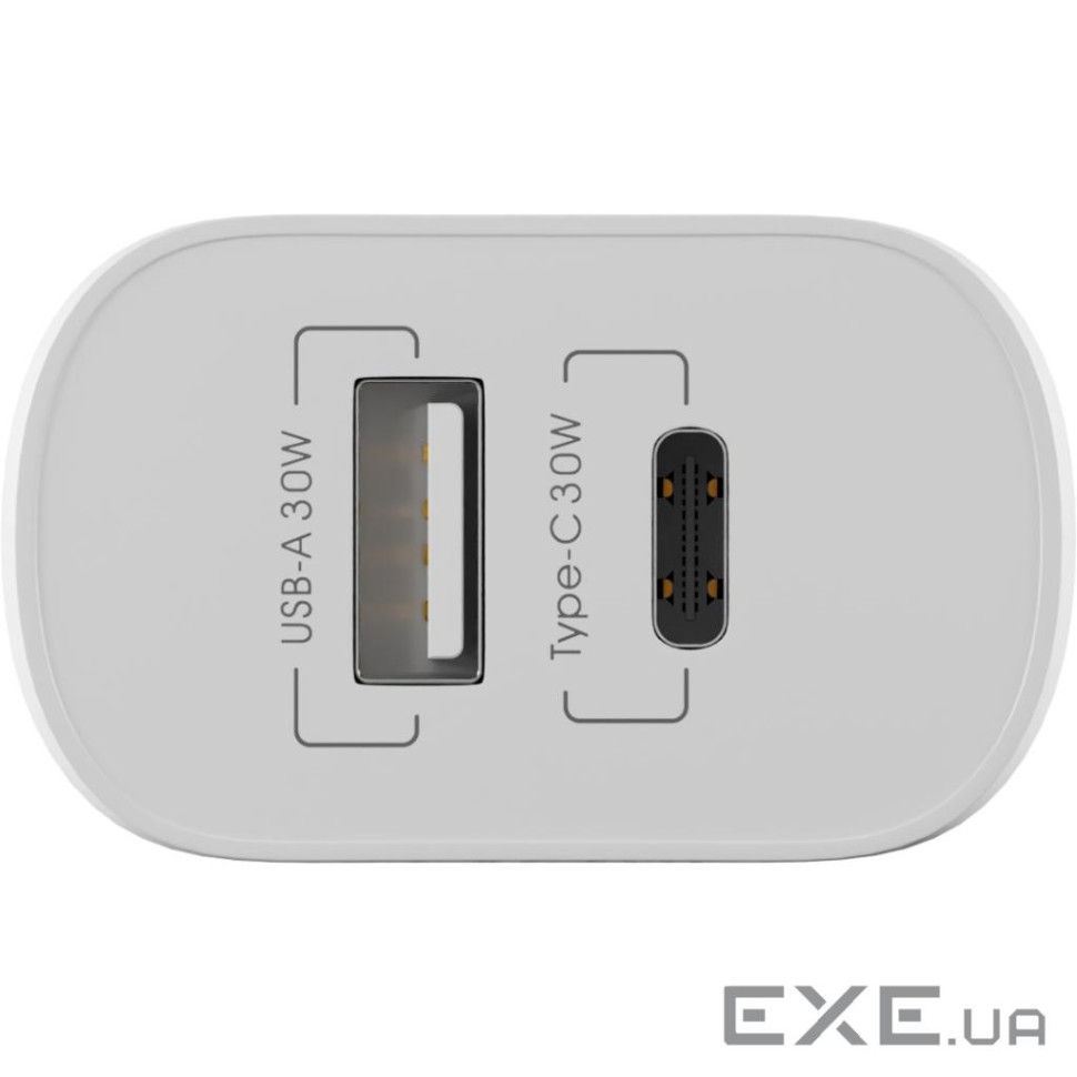 Зарядний пристрій Globex 1xUSB + 1xUSB-C 30W FastPower white (30WAC)