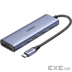 Концентратор Ugreen USB-C 6-in-1 3xUSB 3.0 + HDMI 4K@30Hz + SD/TF silver (20956A)