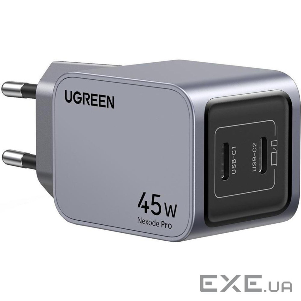 Зарядний пристрій Ugreen 2xUSB-C PD45W GaN X707 gray (35008)