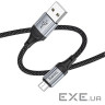 Кабель HOCO X102 USB to Micro 2.4A, 1m, nylon, aluminum connectors, Black (6942007608763)