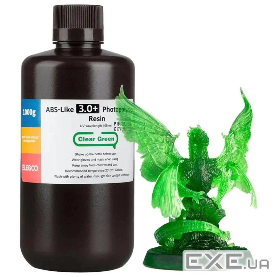 Фотополімерна смола ELEGOO Resin, ABS-like 3.0 plus 1кг, transparent green (50.103.0227)