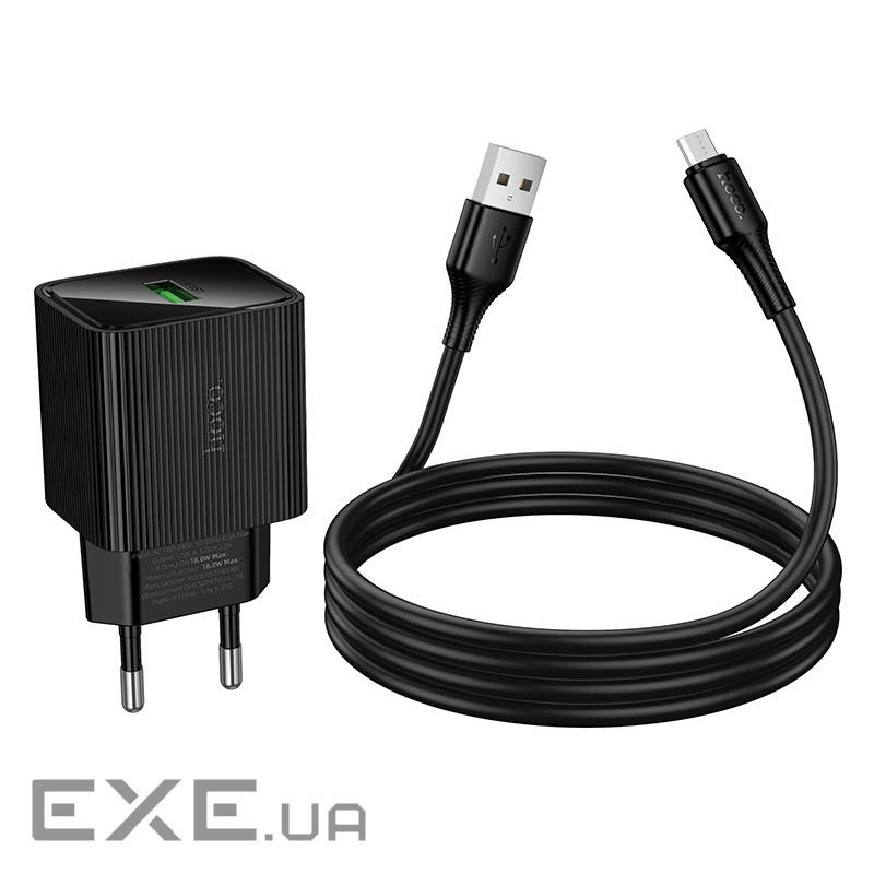 СЗУ 110-240V HOCO CS81A+ кабель Micro, 1xUSB, 3A, 18W, QC3.0, кабель 1м, Black, (HOCO CS81A / Micro)