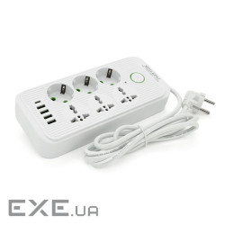 Фільтр F07U, 6 розеток (3 EU+3 Universal) + 4 USB + 1PD, кнопка включення з індикатором (F07U-White) (F07U-White)