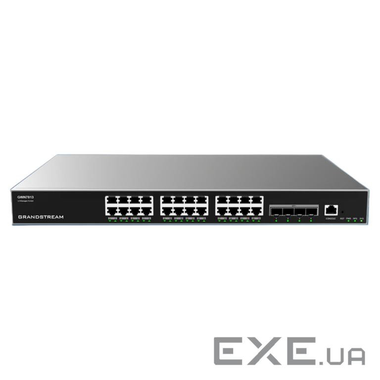 Layer 3 Managed Network Switch, 24x GbE RJ45, 4x SFP+, stackable, optional redundant PSU (GWN7813)