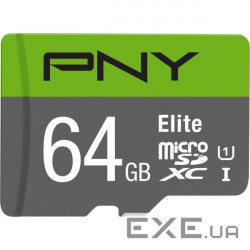 Карта пам'яті PNY 64 GB microSDXC class 10 UHS-I Elite + SD Adapter (P-SDUX64U185GW-GE)