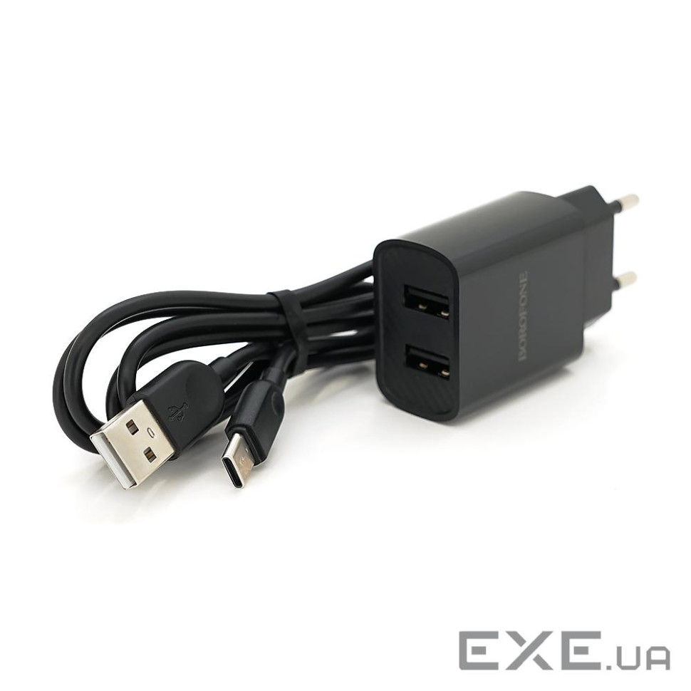 Набір BOROFONE BA53A СЗУ 2xUSB+ кабель Type-C, 2.1A, 1м, Black, Blister-box (BA53ABc)