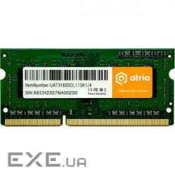 Модуль пам'яті ATRIA SO-DIMM DDR3 1600MHz 4GB (UAT31600CL11SK1/4)
