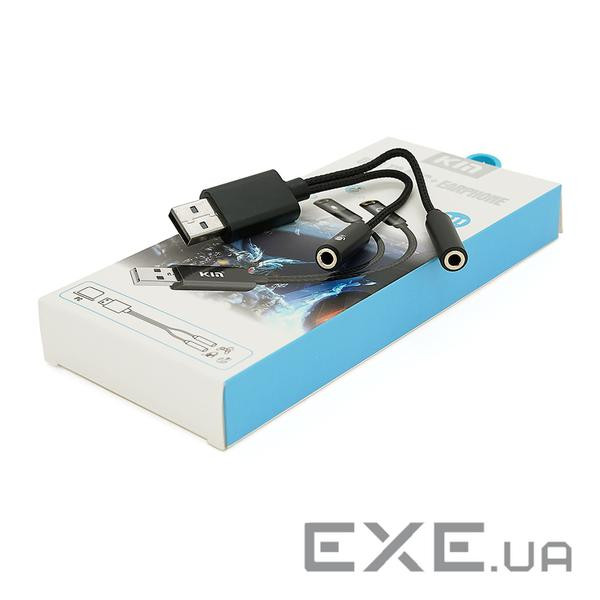 Перехідник для навушників та мікрофона KIN KY-211 USB2.0(M)-2 / Jack3.5(F), Black, Box KIN KY-211 USB2.0(M)-2 / Jack3.5(