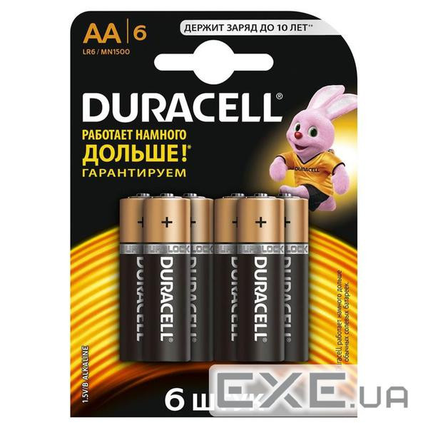 Батарейка лужна Duracell Duralock Basic, AA/LR6, 1.5V, блістер 6шт (MN1500 BL6)